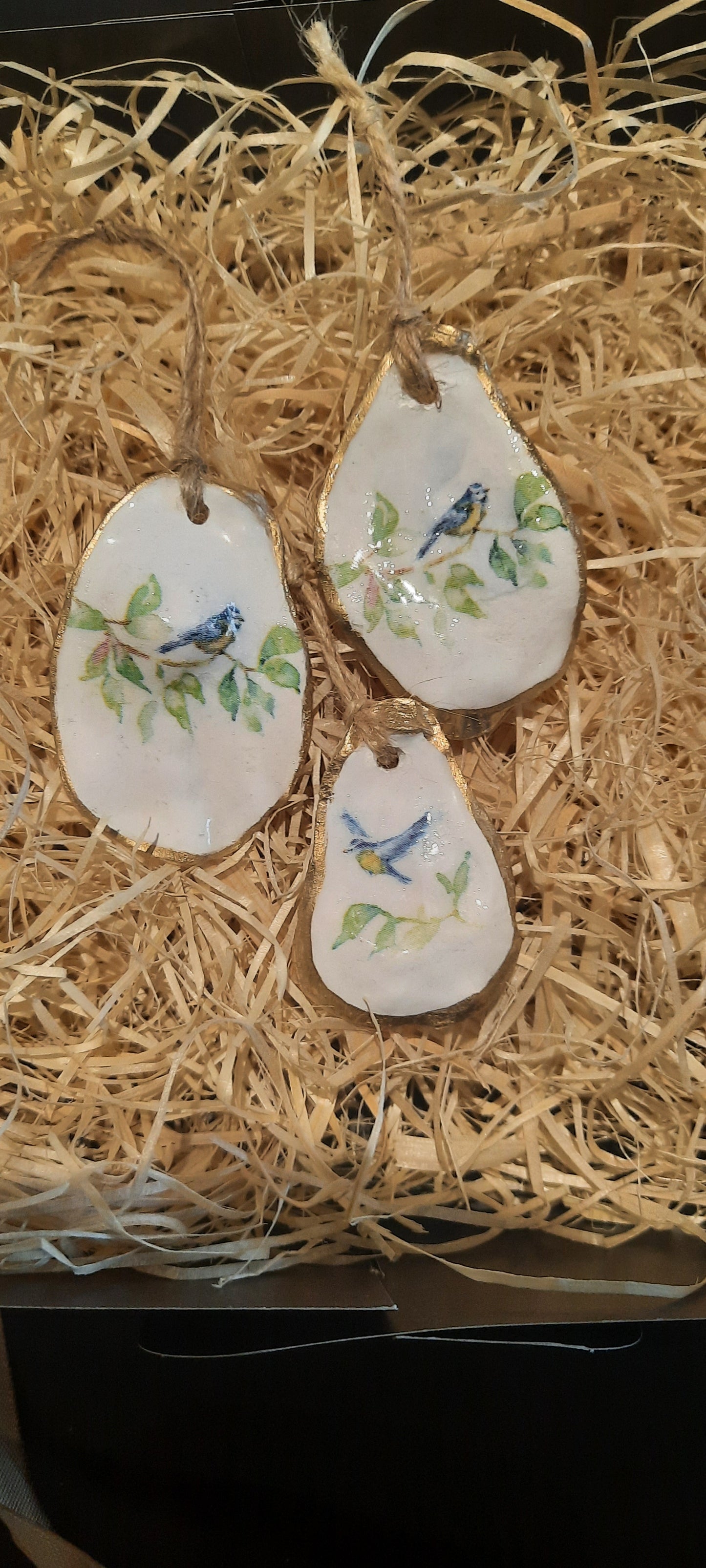 Trio of Bluetit design small Oyster flats